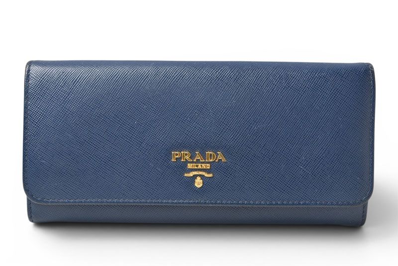 Prada Wallet with Pass Case Bluette Blue Saffiano Metal