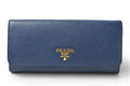 Prada Wallet with Pass Case Bluette Blue Saffiano Metal