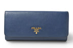 Prada Wallet with Pass Case Bluette Blue Saffiano Metal