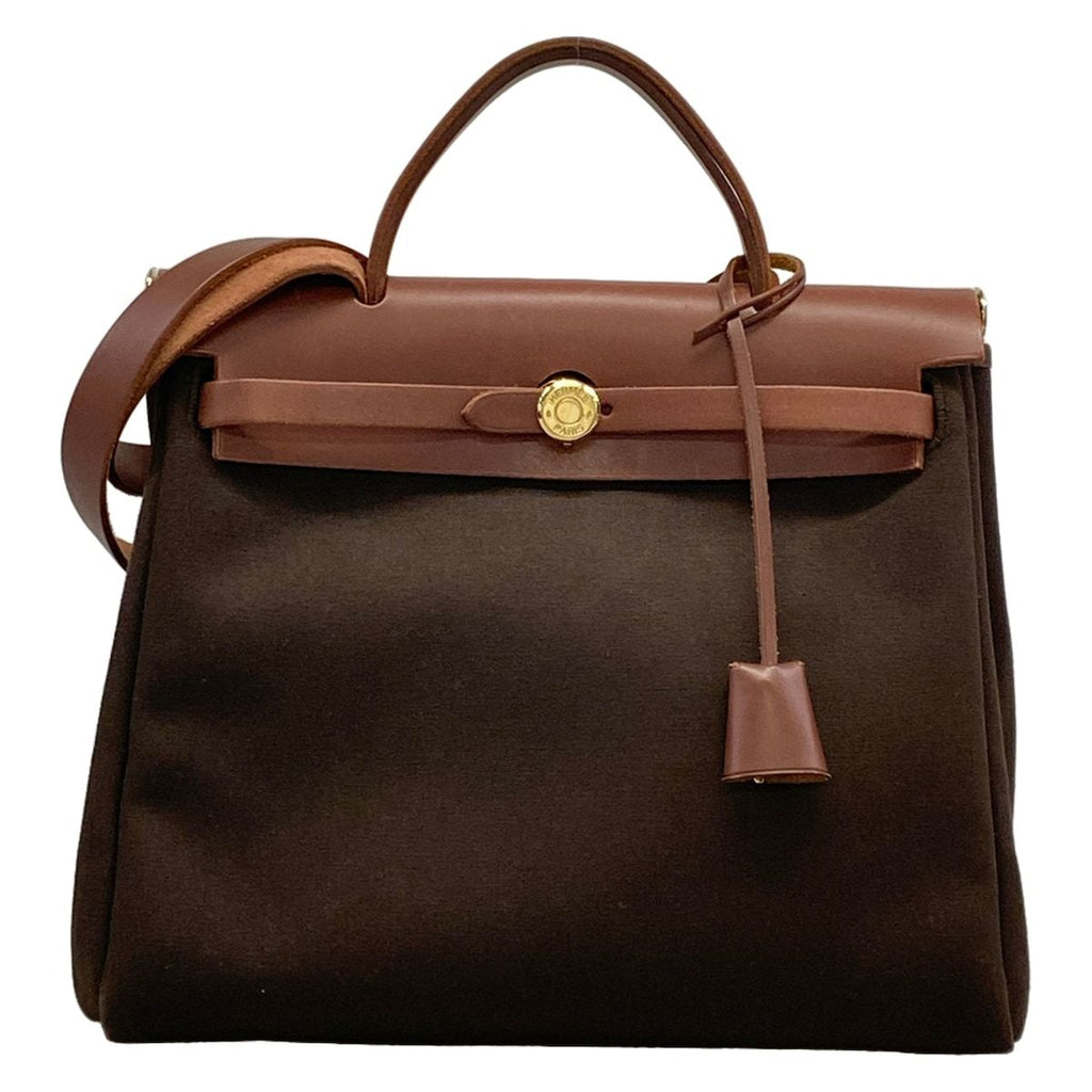 Hermes Handbag Herbag PM Dark Brown Gold