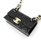 Chanel Necklace Leather Black Gold Bag Motif