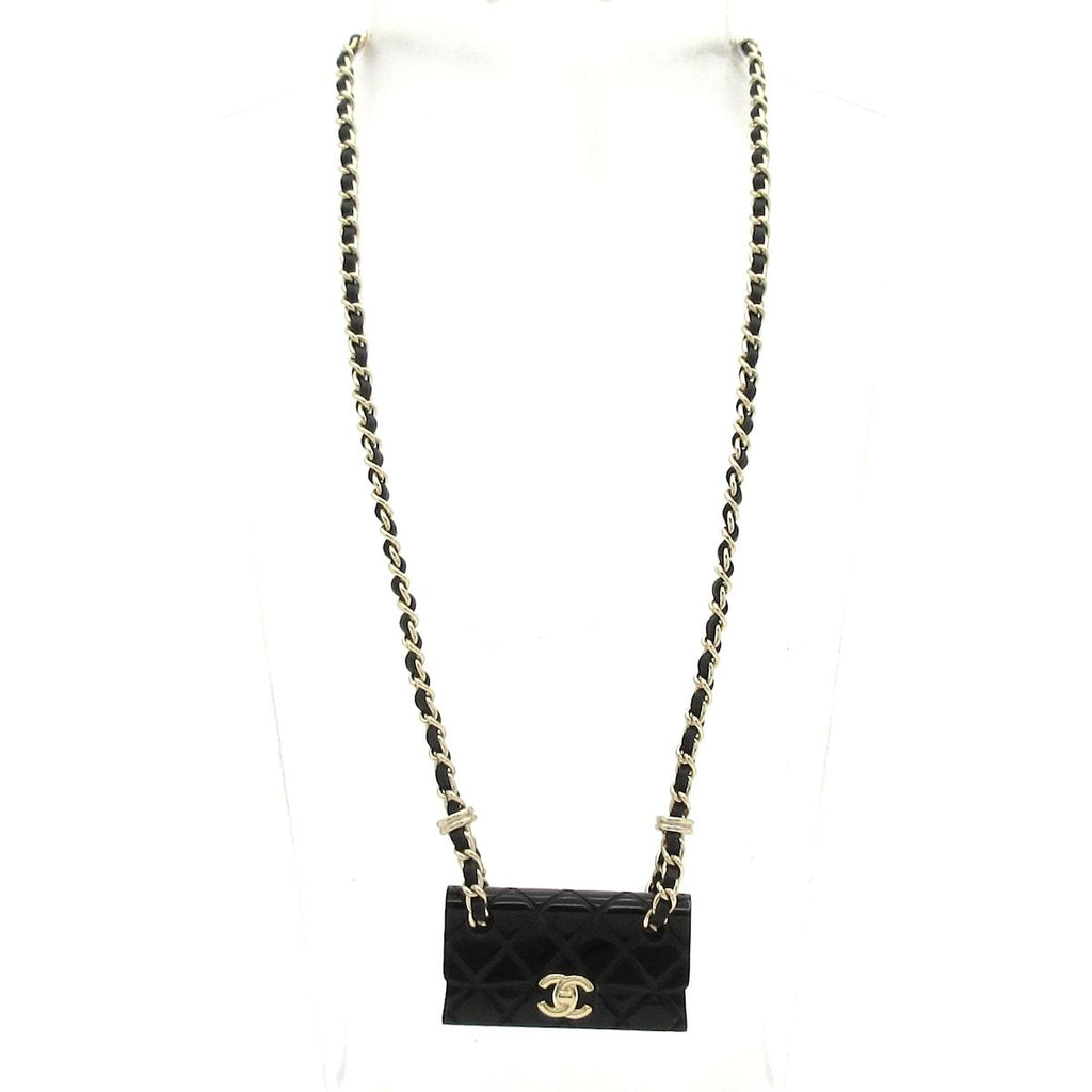 Chanel Necklace Leather Black Gold Bag Motif — view 2