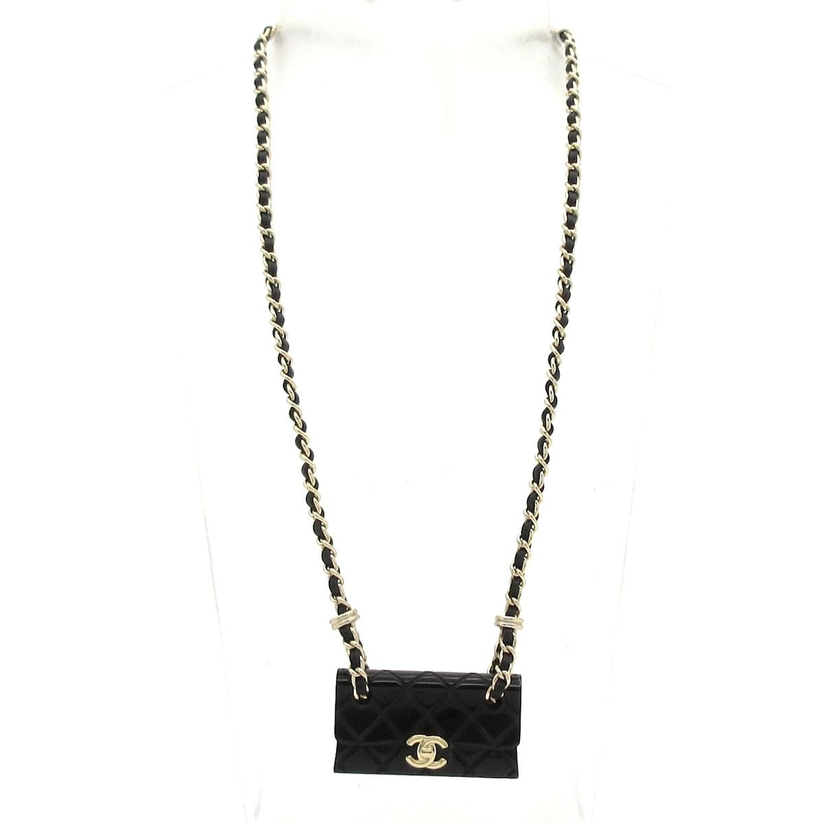 Chanel Necklace Leather Black Gold Bag Motif — view 2
