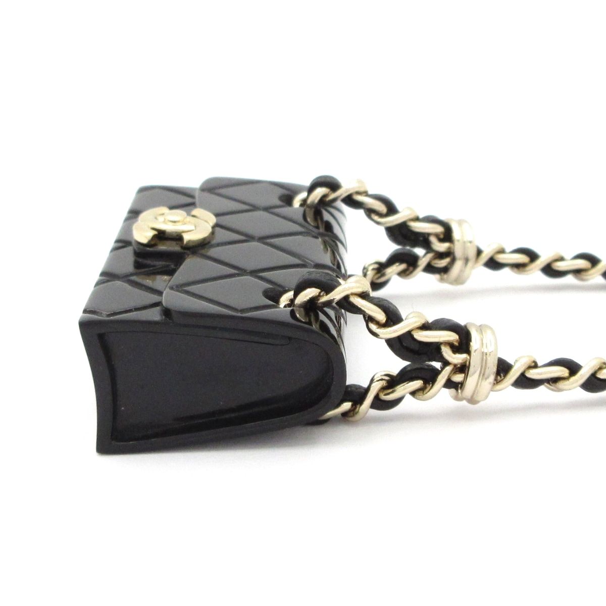 Chanel Necklace Leather Black Gold Bag Motif — view 6