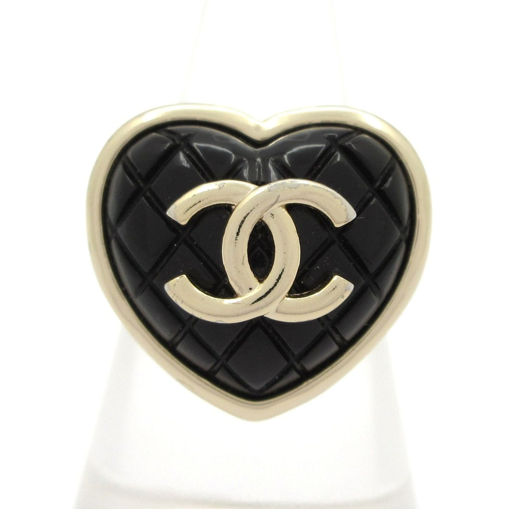 Chanel Ring CC Logo Gold Black Quilted