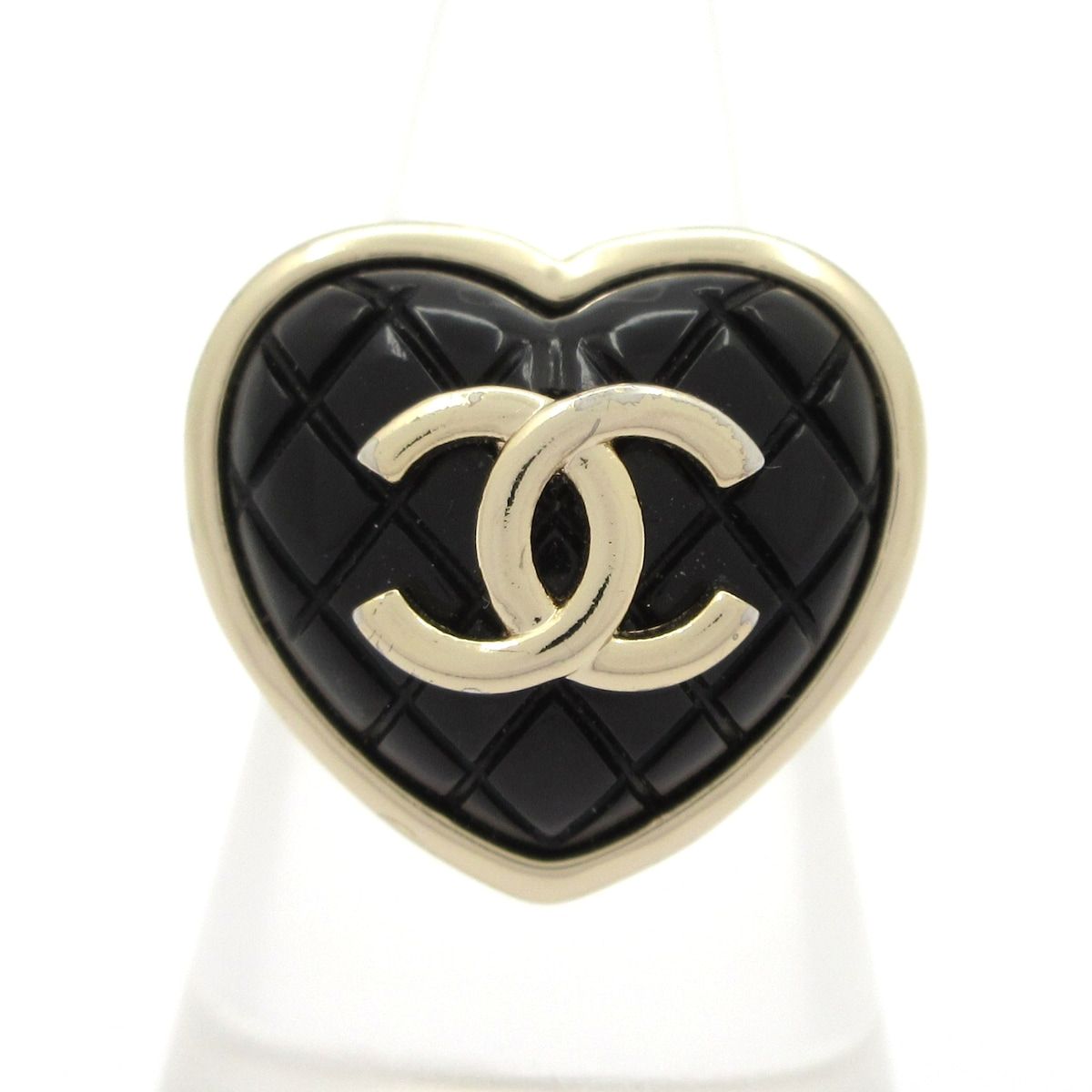 Chanel Ring CC Logo Gold Black Quilted