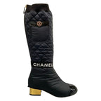 Chanel Long Boots 37 C Black Gold 2-Way Nylon Cover Removable with Pocket — view 4