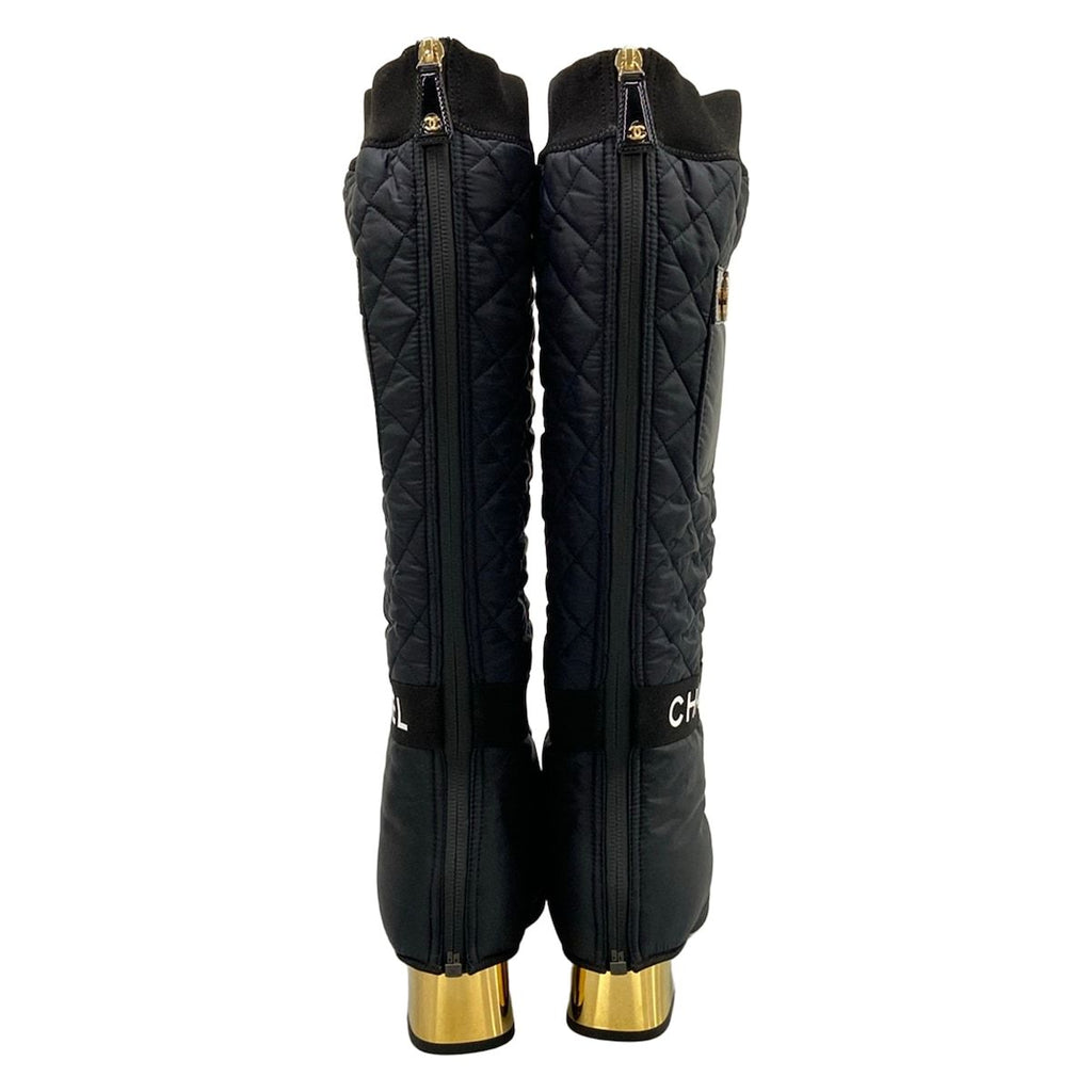 Chanel Long Boots 37 C Black Gold 2-Way Nylon Cover Removable with Pocket — view 6