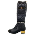 Chanel Long Boots 37 C Black Gold 2-Way Nylon Cover Removable with Pocket
