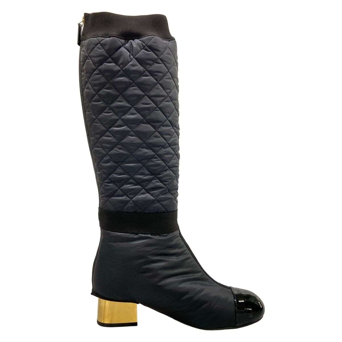 Chanel Long Boots 37 C Black Gold 2-Way Nylon Cover Removable with Pocket — view 2