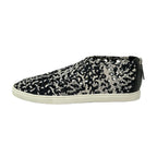 Hermes Slip on Black White Gray Silk Leather Slipper