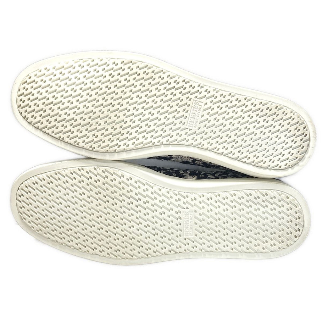 Hermes Slip on Black White Gray Silk Leather Slipper — view 4