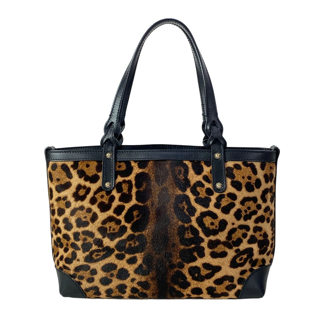 Gucci Tote Craft Brown Black Leopard Print Leather
