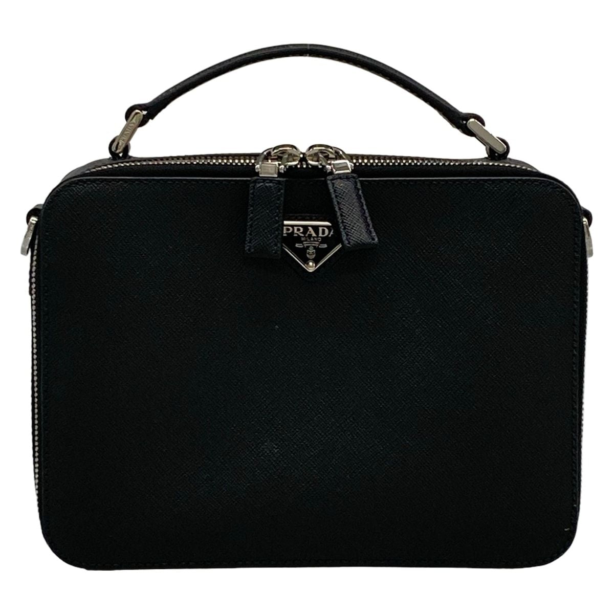 Prada Handbag Brick Black Silver Leather
