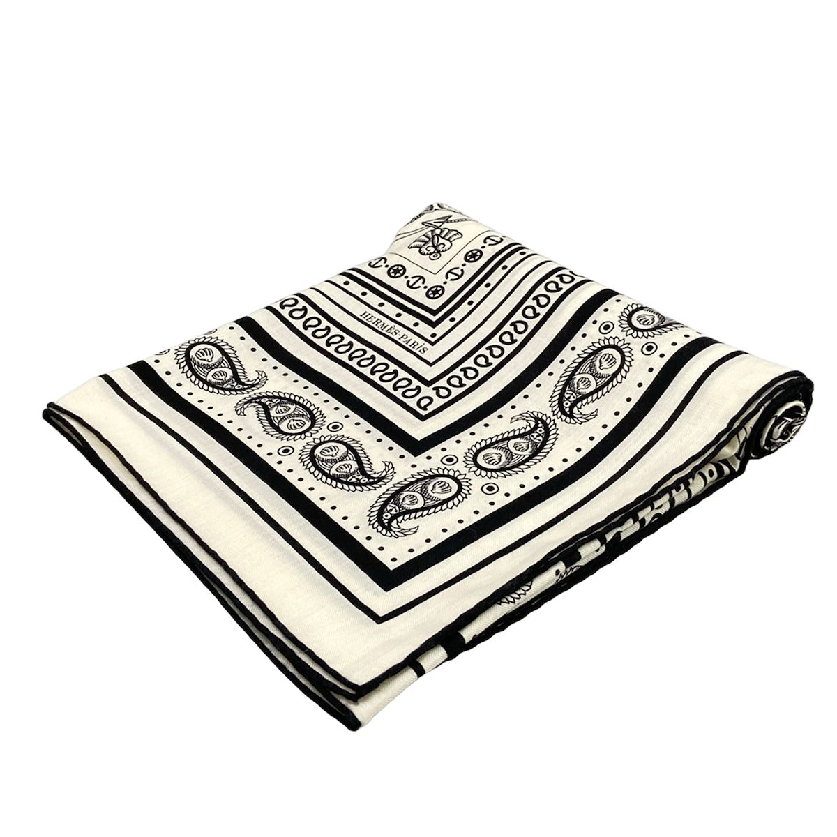 Hermes Shawl Carre Geant 140 White Black Tatouages Marins Scarf