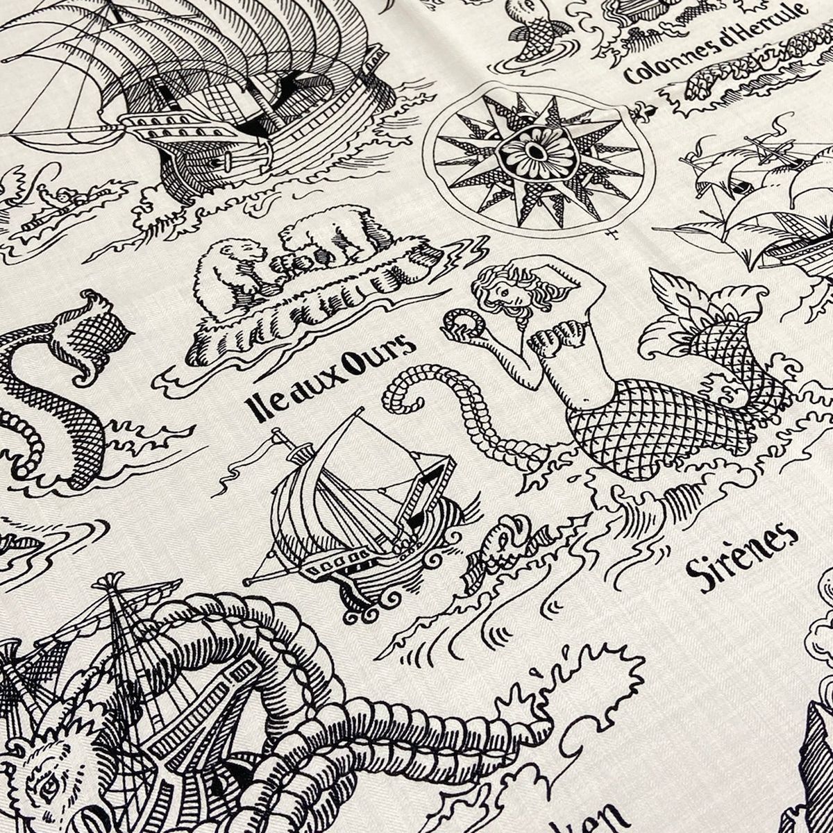 Hermes Shawl Carre Geant 140 White Black Tatouages Marins Scarf — view 4