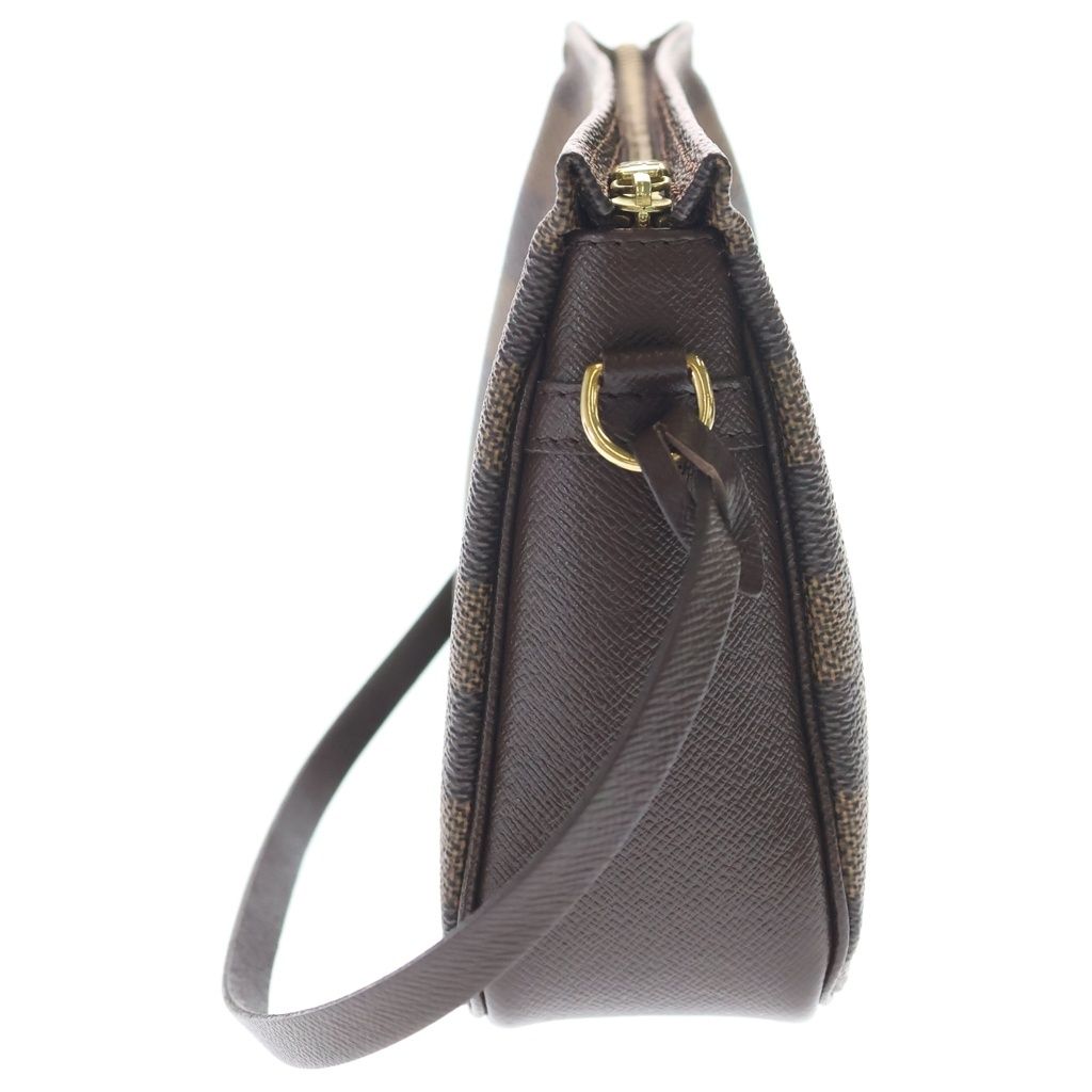 Louis Vuitton Damier Trousse Makeup Pouch Mini Handbag Brown Leather Gold — view 3
