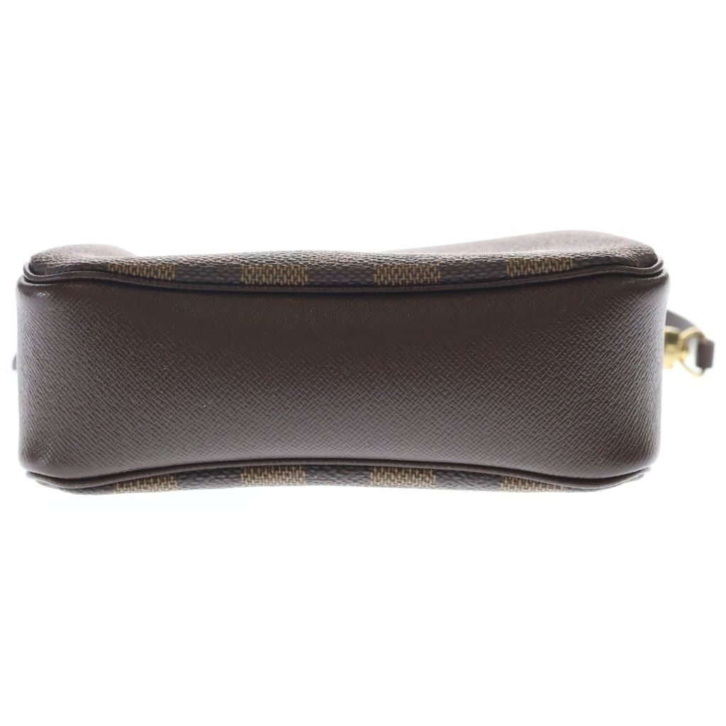 Louis Vuitton Damier Trousse Makeup Pouch Mini Handbag Brown Leather Gold — view 4