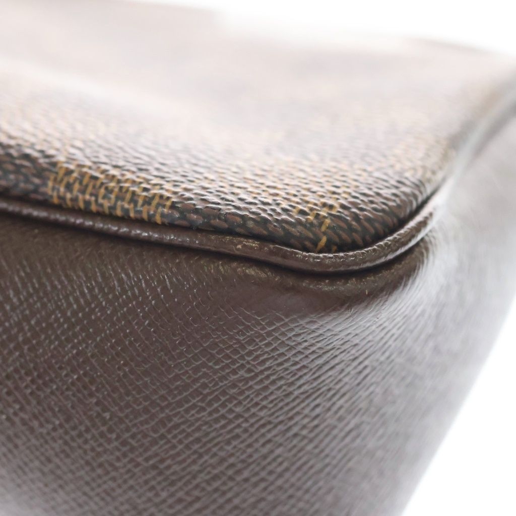 Louis Vuitton Damier Trousse Makeup Pouch Mini Handbag Brown Leather Gold — view 7