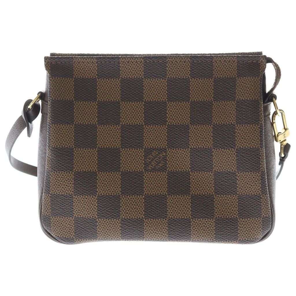 Louis Vuitton Damier Trousse Makeup Pouch Mini Handbag Brown Leather Gold