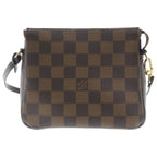 Louis Vuitton Damier Trousse Makeup Pouch Mini Handbag Brown Leather Gold