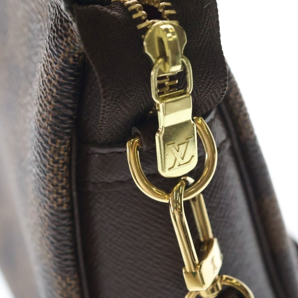 Louis Vuitton Damier Trousse Makeup Pouch Mini Handbag Brown Leather Gold — view 6