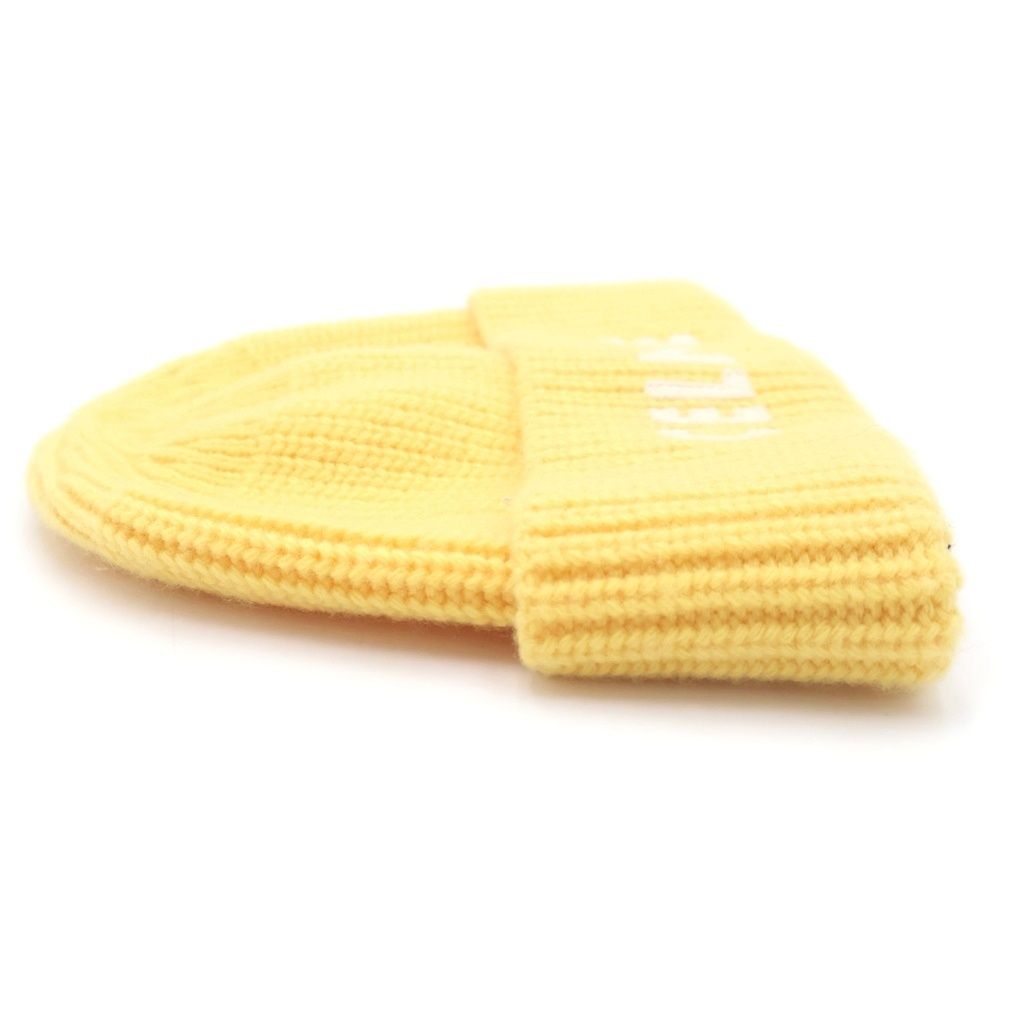 Celine Embroidered Knit Wool Front Logo Embroidery Beanie Hat Yellow — view 3