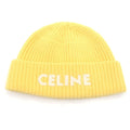 Celine Embroidered Knit Wool Front Logo Embroidery Beanie Hat Yellow