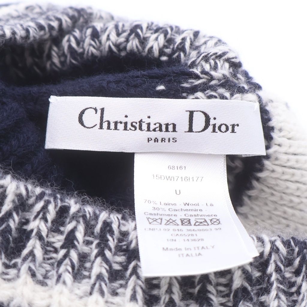 Dior D-white Beanie Cashmere Knit Hat Navy — view 7