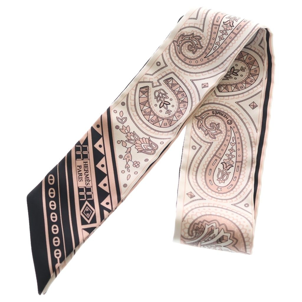Hermes Twilly Cival de Coule Bandana Silk Scarf Black White Vu Rose Pink