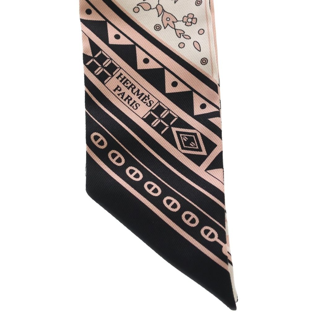 Hermes Twilly Cival de Coule Bandana Silk Scarf Black White Vu Rose Pink — view 3
