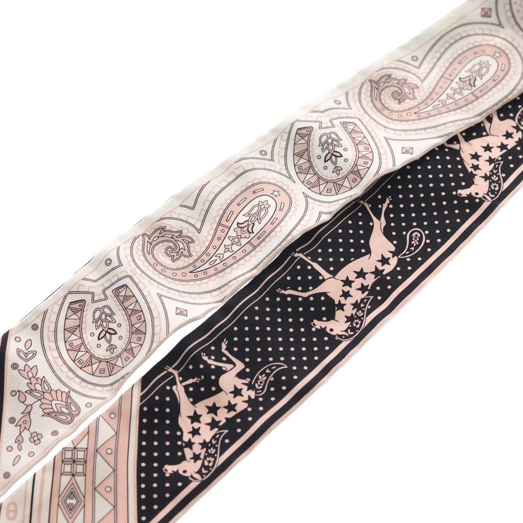 Hermes Twilly Cival de Coule Bandana Silk Scarf Black White Vu Rose Pink — view 5