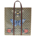 Gucci GG Supreme Sherry Line Insect Print Leather Tote Beige Dark Brown