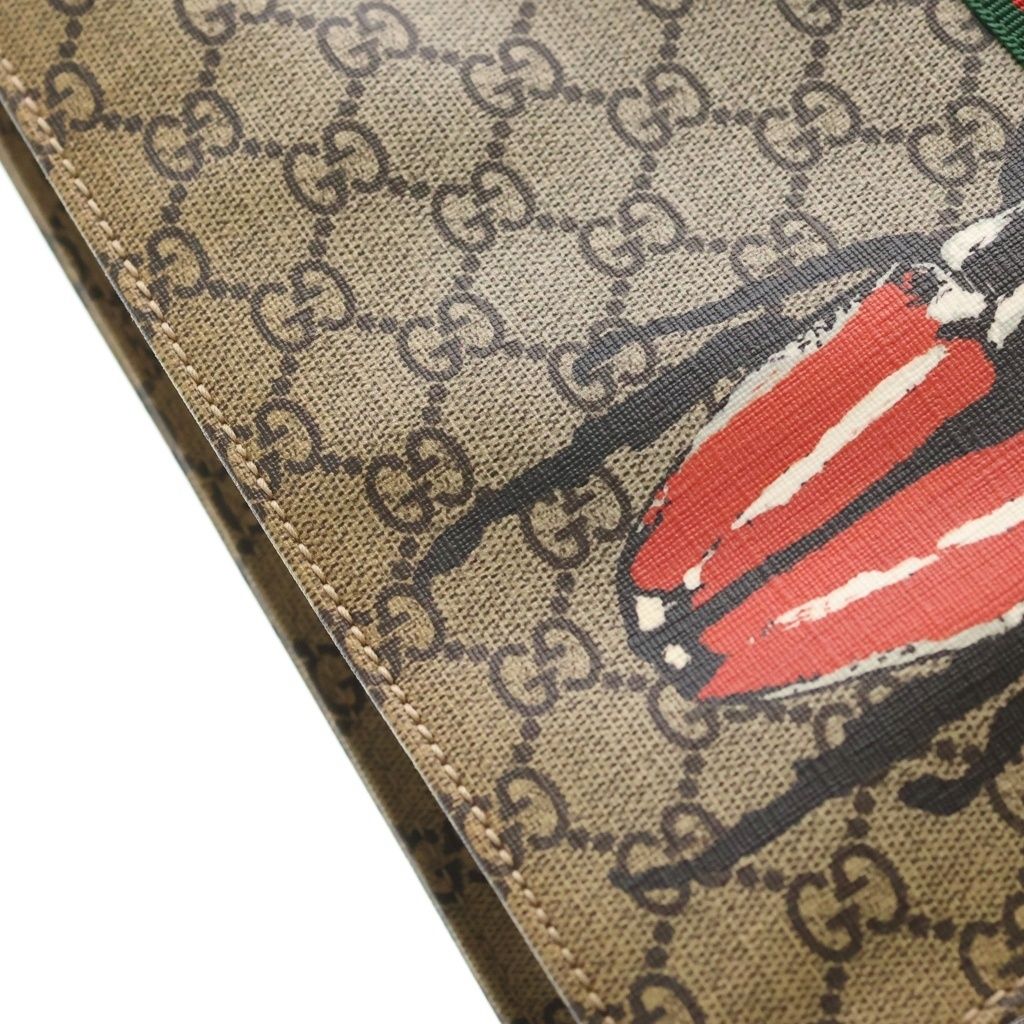 Gucci GG Supreme Sherry Line Insect Print Leather Tote Beige Dark Brown — view 7