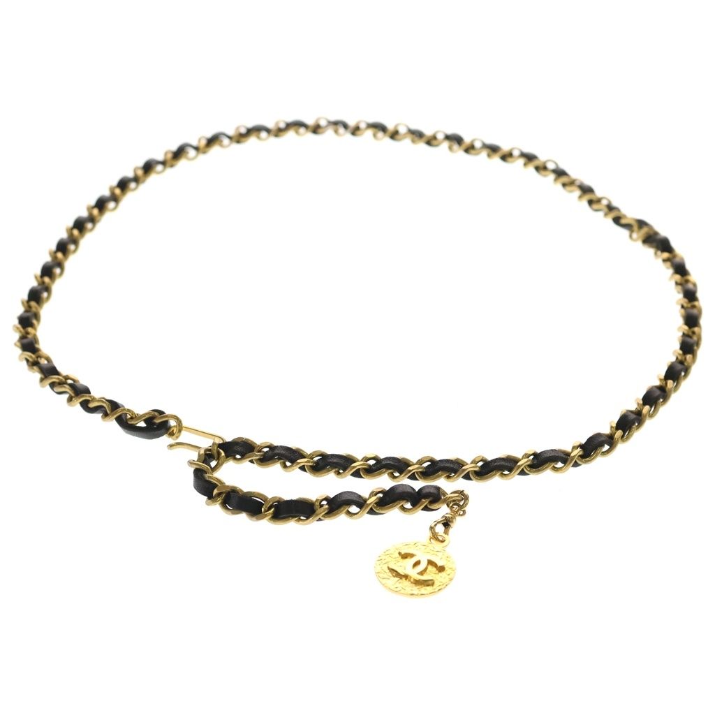 Chanel CC Logo Chain Belt Metal Leather Gold