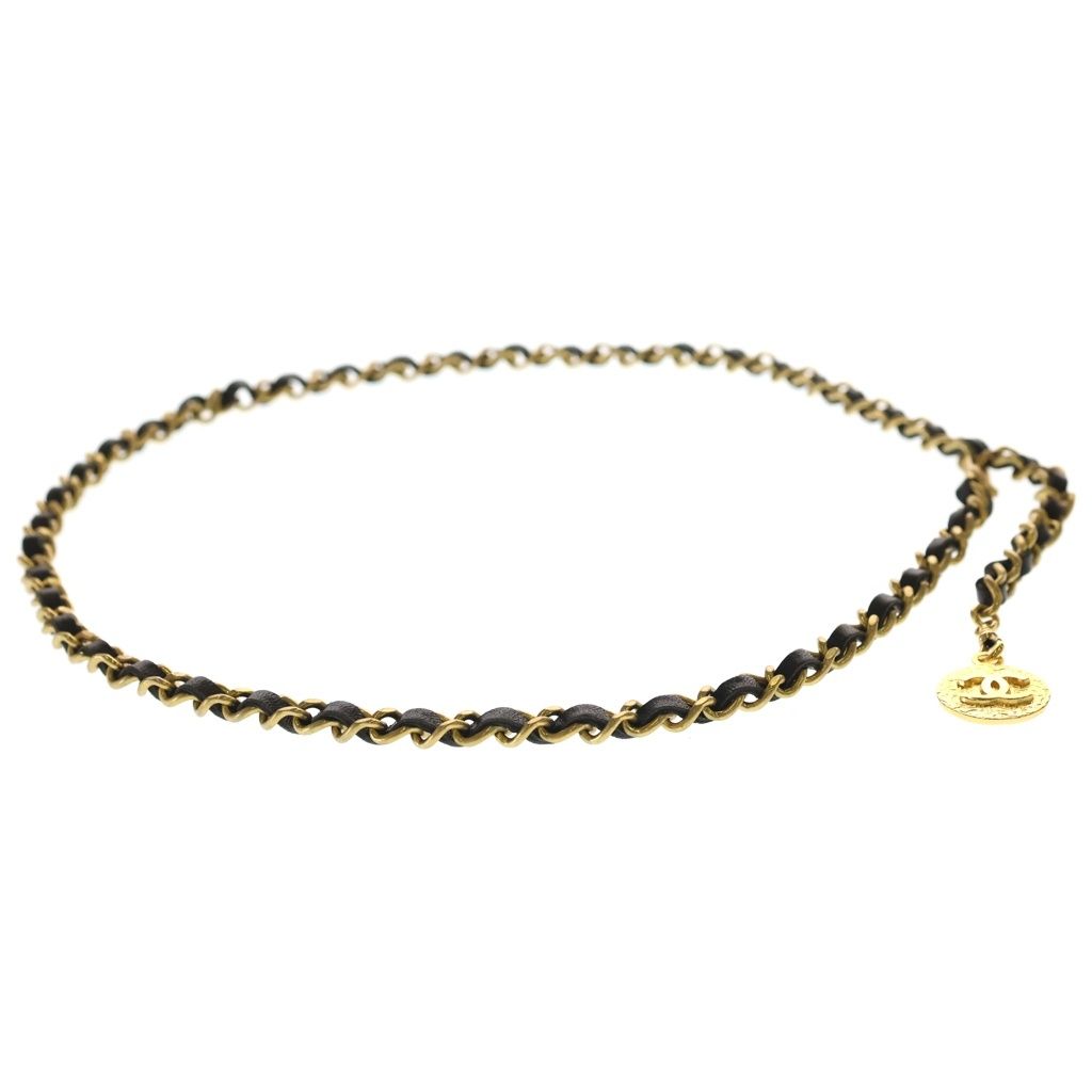 Chanel CC Logo Chain Belt Metal Leather Gold — view 3