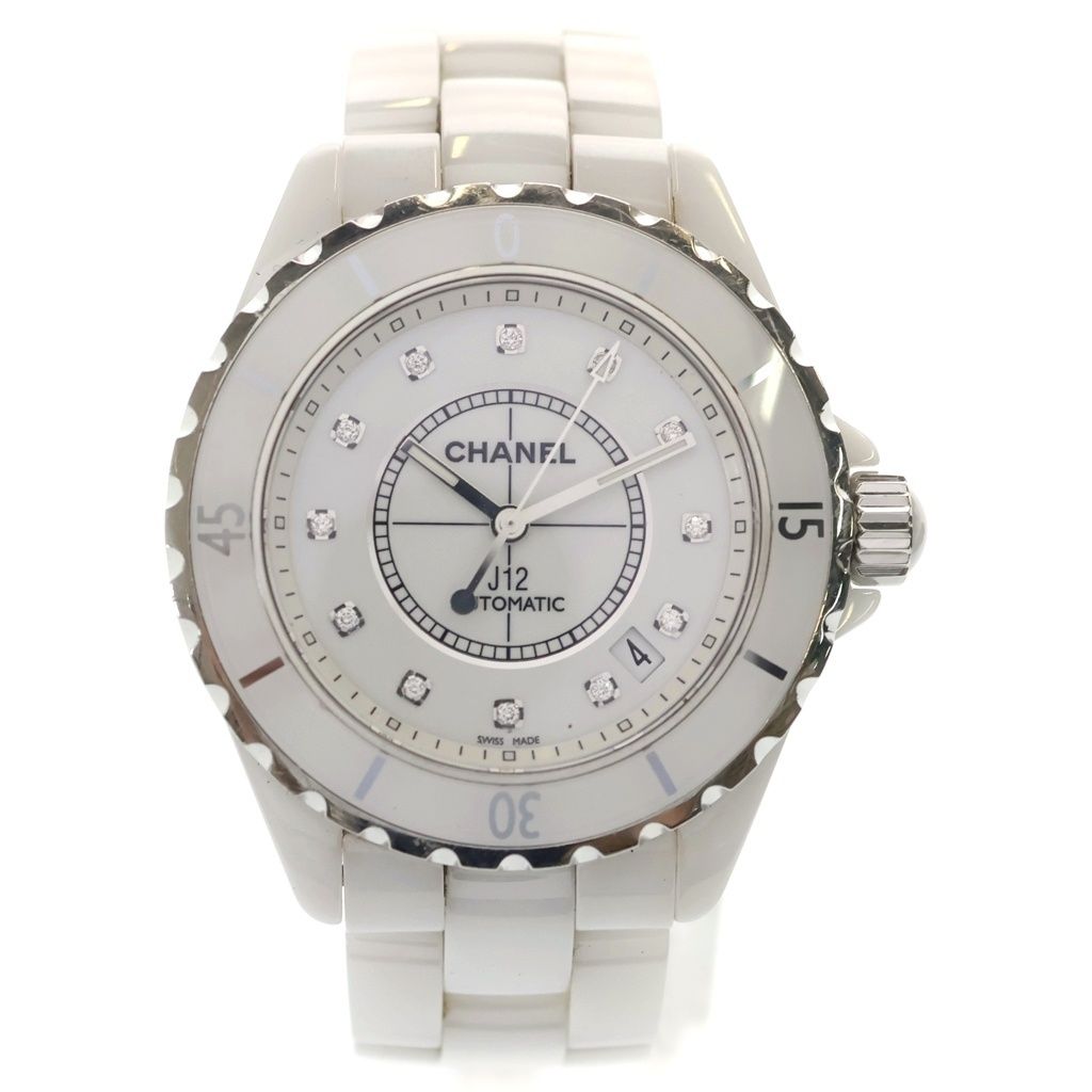 Chanel Diamond Ce SS at Ceramic Stainless Steel Automatic Winding Watch White