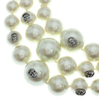Gucci Pearl Necklace Triple Strand with Closure Interlocking Color Stone Faux