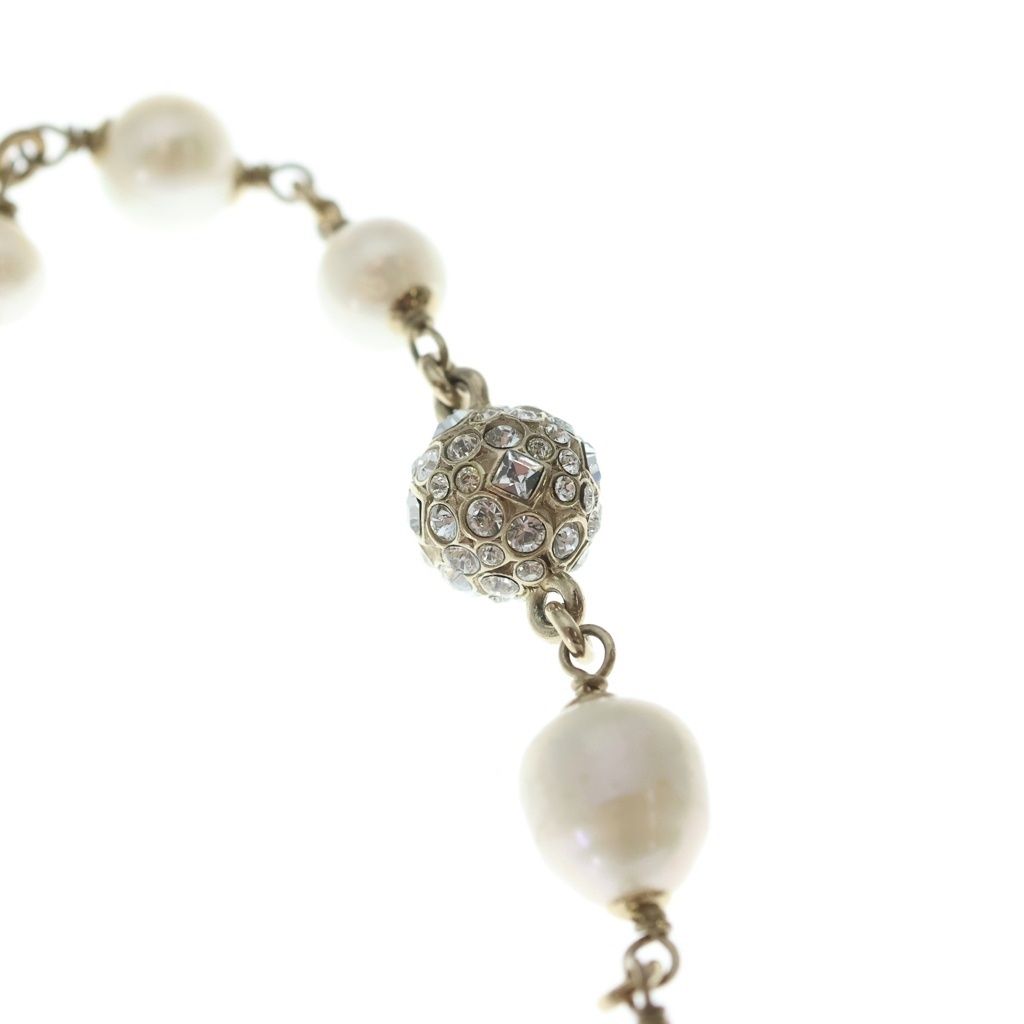 Chanel CC Logo Rhinestone Long Necklace Faux Pearl Gold Plated — view 4
