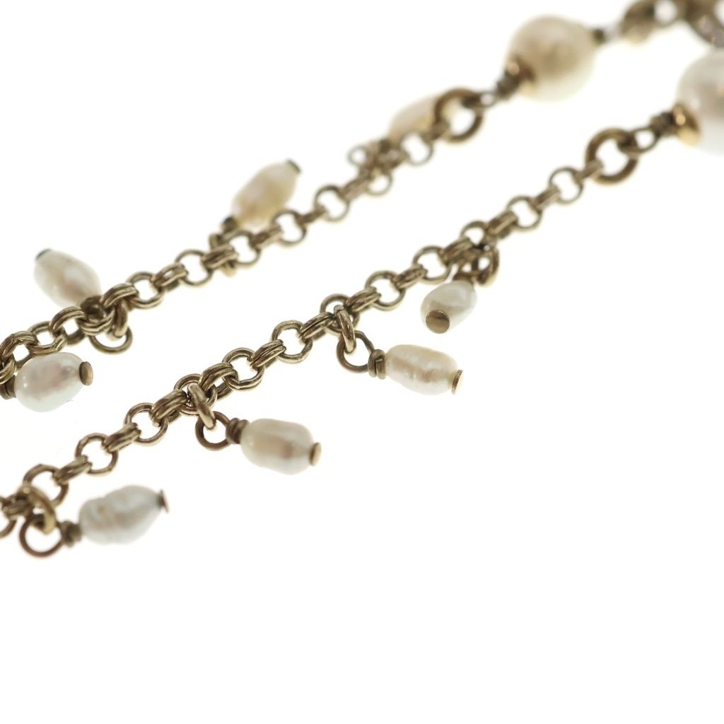 Chanel CC Logo Rhinestone Long Necklace Faux Pearl Gold Plated — view 6