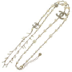 Chanel CC Logo Rhinestone Long Necklace Faux Pearl Gold Plated — view 2