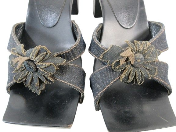Fendi Sandals Middle Heels Denim Flower 35.5 Black — view 6