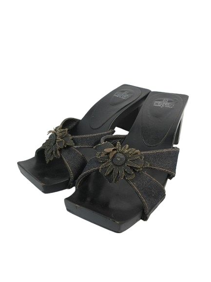 Fendi Sandals Middle Heels Denim Flower 35.5 Black