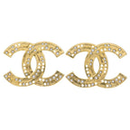 Chanel CC Logo Rhinestone Earrings Gold 24k