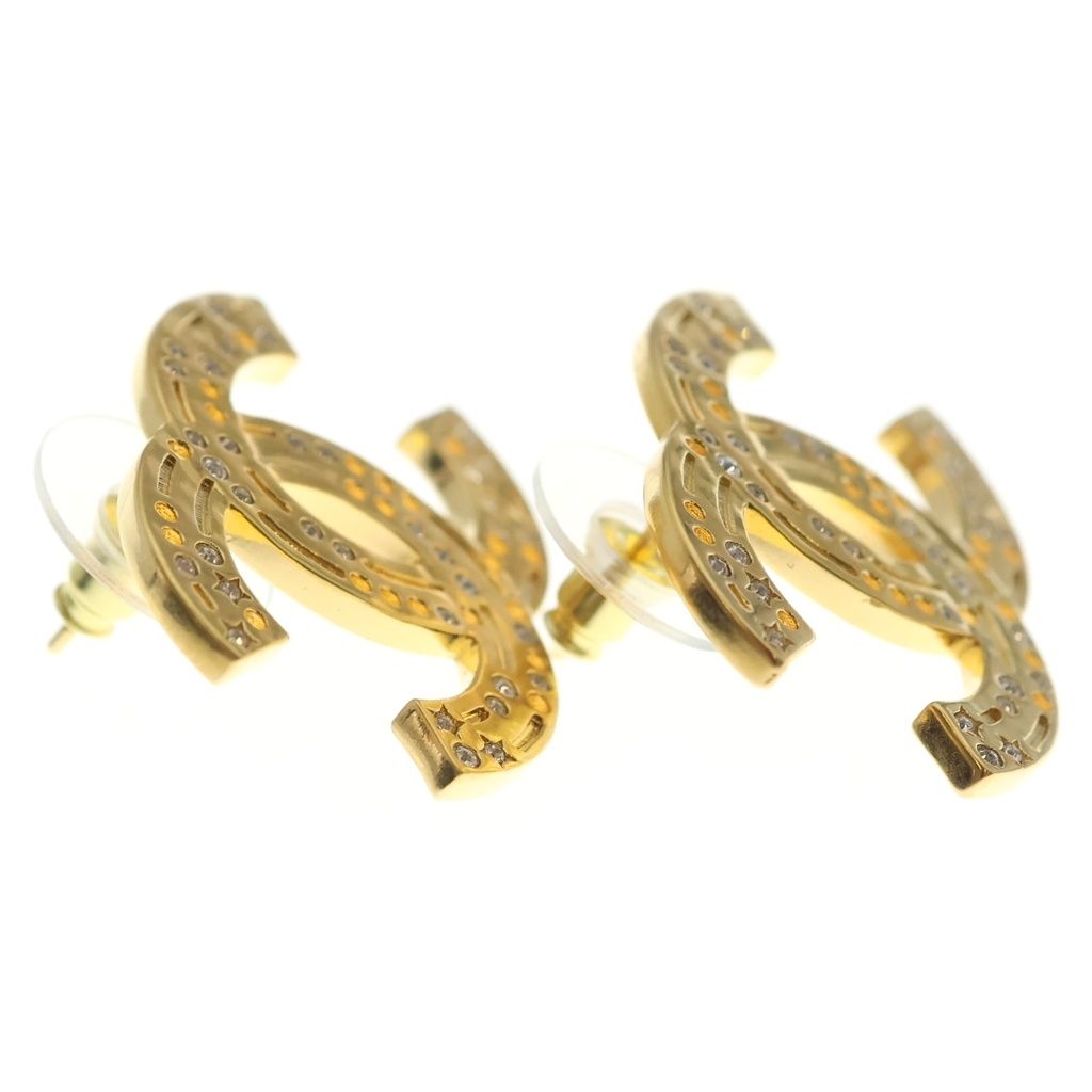 Chanel CC Logo Rhinestone Earrings Gold 24k — view 4