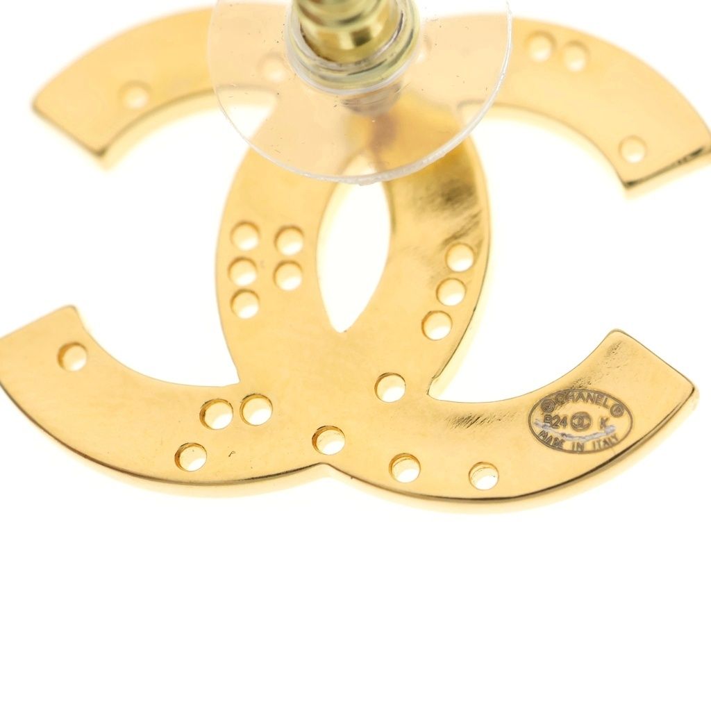 Chanel CC Logo Rhinestone Earrings Gold 24k — view 5