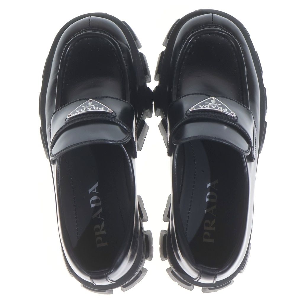 Prada Monolith Leather Loafers Platform Shoes Black — view 4