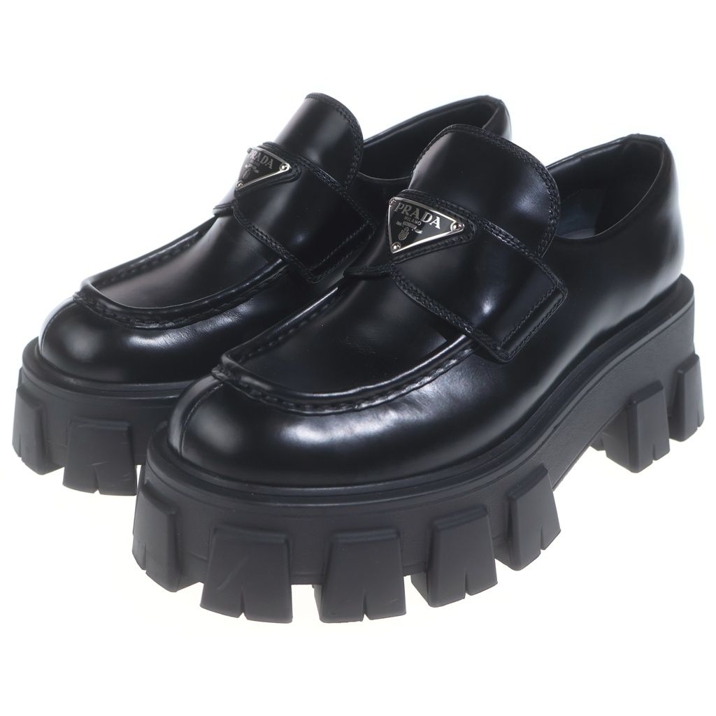 Prada Monolith Leather Loafers Platform Shoes Black — view 2