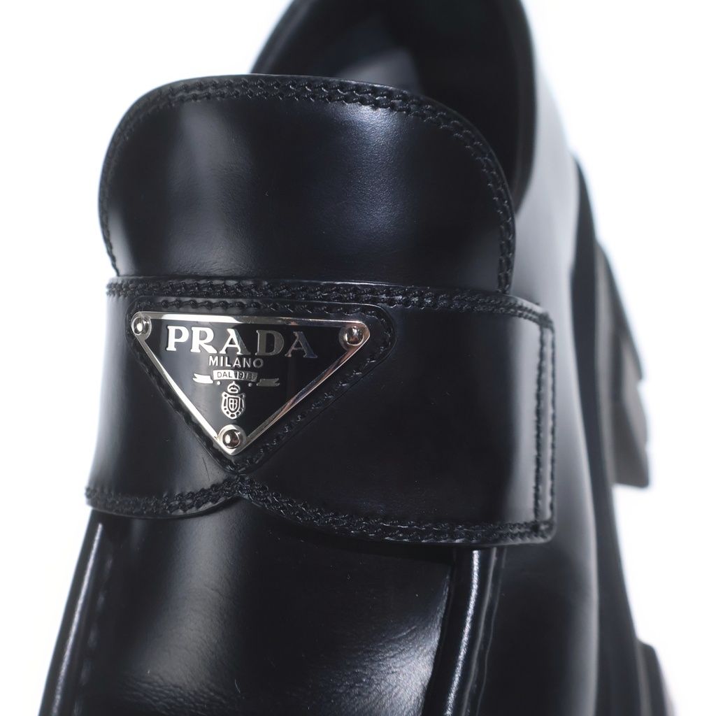 Prada Monolith Leather Loafers Platform Shoes Black — view 6