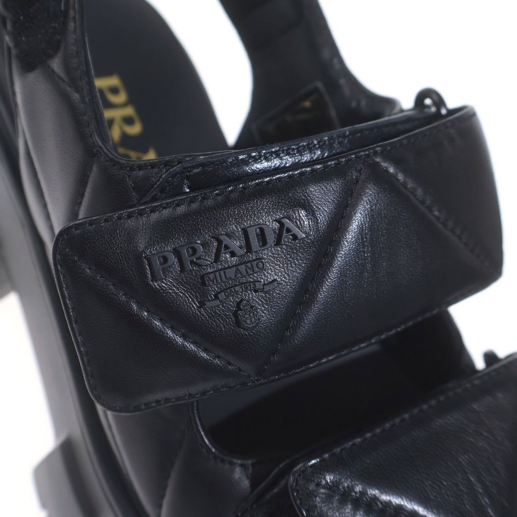 Prada Nappa Leather Logo Sandals Black — view 6